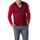 Men cotton Slim T-shirt, solid color V-neck, long-sleeved