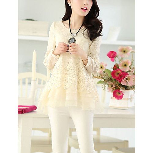 Women go out to the street chic shirt, solid color lace