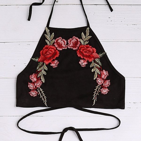 Women embroidered vest summer sexy short halter top