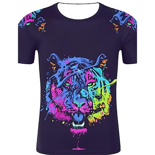 Men sports and chic, exaggerated large size cotton T-shirt, 3D, graphics, animal print round neck, short sleeves