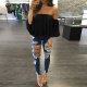 Women Summer Long Sleeve Pullover T-Shirt Off Shoulder Top Casual