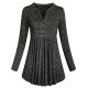 Women Long Sleeve Cheongsam Collar Shirt Pleated Button Torch Hem Tunic Top