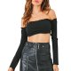 Women Sexy Cropped Top Off Shoulder Long Sleeve Top Shirt T-Shirt