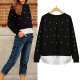 Women Black Long Sleeve Patchwork Shirt Top