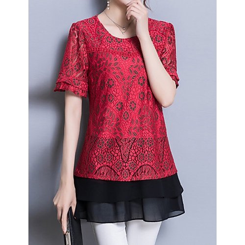 Women basic T-shirt street chic, floral, lace