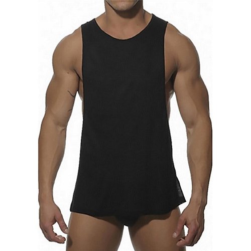 Male sports beach active street chic cotton vest, solid color round neck