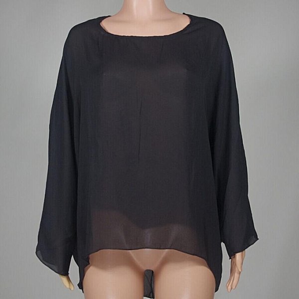 Women Summer Long Sleeve Shirt Solid Collar Chiffon Casual Shirt T-Shirt