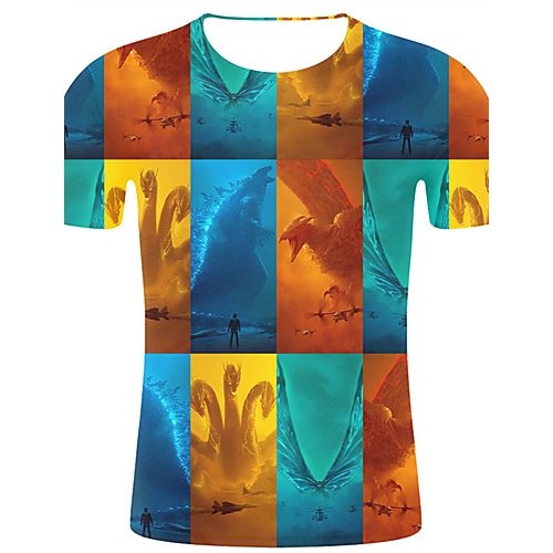 Men sports and chic, exaggerated large size cotton T-shirt, 3D, graphics, animal print round neck, short sleeves