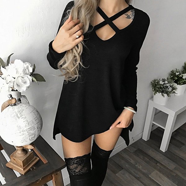 Women Crossover Long Sleeve Top Solid Shirt T-Shirt