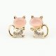 Female zircon earrings, cubic zirconia, platinum-plated animal, cute white, green, pink